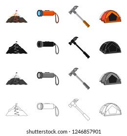 Isolated object of mountaineering and peak sign. Collection of mountaineering and camp vector icon for stock.