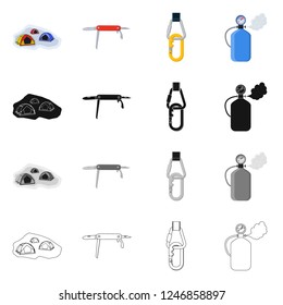 Isolated object of mountaineering and peak sign. Set of mountaineering and camp vector icon for stock.