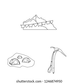 Isolated object of mountaineering and peak sign. Set of mountaineering and camp vector icon for stock.