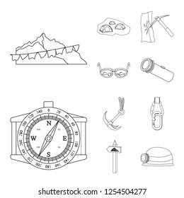 Isolated object of mountaineering and peak sign. Set of mountaineering and camp stock symbol for web.
