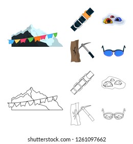 Isolated object of mountaineering and peak sign. Set of mountaineering and camp vector icon for stock.