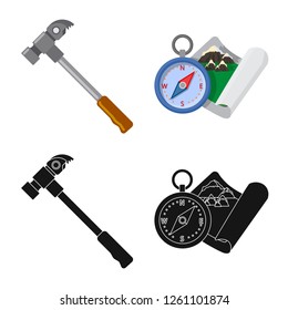 Isolated object of mountaineering and peak sign. Set of mountaineering and camp stock vector illustration.