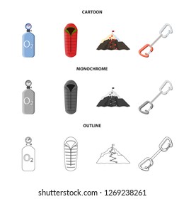 Isolated object of mountaineering and peak sign. Set of mountaineering and camp stock vector illustration.