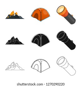 Isolated object of mountaineering and peak sign. Set of mountaineering and camp vector icon for stock.