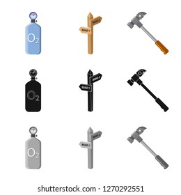 Isolated object of mountaineering and peak sign. Set of mountaineering and camp stock vector illustration.
