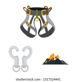 Isolated object of mountaineering and peak sign. Collection of mountaineering and camp stock vector illustration.