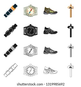 Isolated object of mountaineering and peak sign. Collection of mountaineering and camp stock vector illustration.