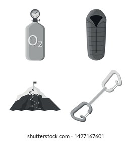 Isolated object of mountaineering and peak sign. Set of mountaineering and camp stock vector illustration.