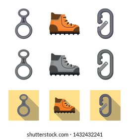 Isolated object of mountaineering and peak sign. Set of mountaineering and camp stock symbol for web.