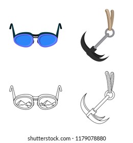 Isolated object of mountaineering and peak symbol. Set of mountaineering and camp stock symbol for web.
