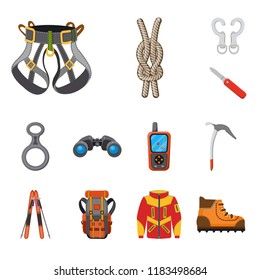 Isolated object of mountaineering and peak symbol. Set of mountaineering and camp stock symbol for web.