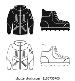 Isolated object of mountaineering and peak symbol. Set of mountaineering and camp stock vector illustration.