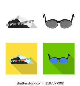 Isolated object of mountaineering and peak symbol. Set of mountaineering and camp stock vector illustration.