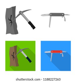 Isolated object of mountaineering and peak symbol. Set of mountaineering and camp stock vector illustration.
