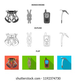 Isolated object of mountaineering and peak symbol. Set of mountaineering and camp stock vector illustration.