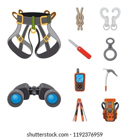 Isolated object of mountaineering and peak symbol. Set of mountaineering and camp stock vector illustration.
