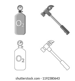 Isolated object of mountaineering and peak symbol. Set of mountaineering and camp stock vector illustration.