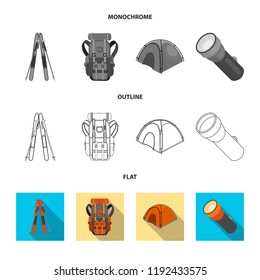 Isolated object of mountaineering and peak symbol. Set of mountaineering and camp stock symbol for web.