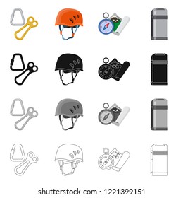 Isolated object of mountaineering and peak symbol. Set of mountaineering and camp stock vector illustration.