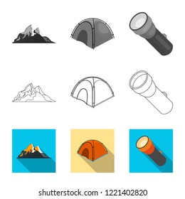 Isolated object of mountaineering and peak symbol. Set of mountaineering and camp stock symbol for web.