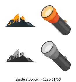 Isolated object of mountaineering and peak symbol. Set of mountaineering and camp stock vector illustration.