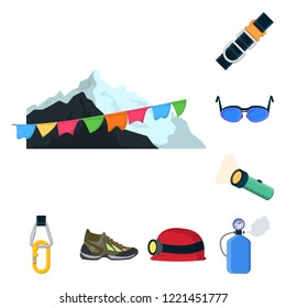 Isolated object of mountaineering and peak symbol. Collection of mountaineering and camp stock vector illustration.