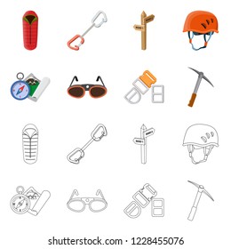 Isolated object of mountaineering and peak symbol. Set of mountaineering and camp stock symbol for web.