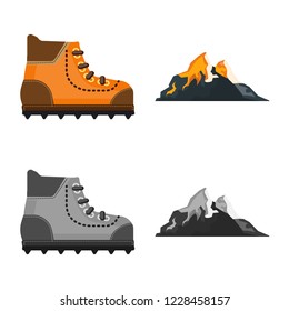 Isolated object of mountaineering and peak symbol. Set of mountaineering and camp stock vector illustration.