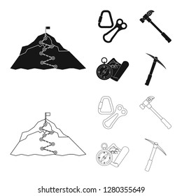 Isolated object of mountaineering and peak symbol. Collection of mountaineering and camp stock symbol for web.