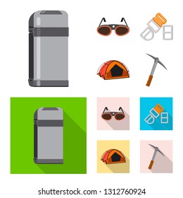 Isolated object of mountaineering and peak symbol. Set of mountaineering and camp stock symbol for web.