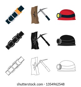 Isolated object of mountaineering and peak symbol. Collection of mountaineering and camp stock vector illustration.