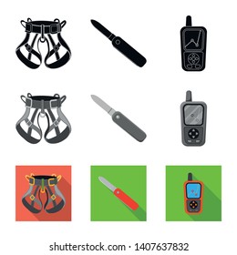 Isolated object of mountaineering and peak symbol. Collection of mountaineering and camp stock symbol for web.
