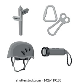 Isolated object of mountaineering and peak symbol. Set of mountaineering and camp stock symbol for web.