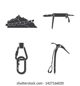 Isolated object of mountaineering and peak symbol. Set of mountaineering and camp stock symbol for web.