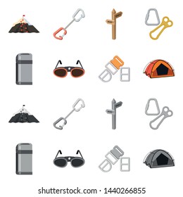 Isolated object of mountaineering and peak symbol. Set of mountaineering and camp stock vector illustration.