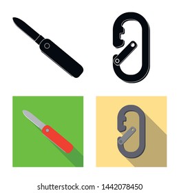 Isolated object of mountaineering and peak symbol. Set of mountaineering and camp stock symbol for web.