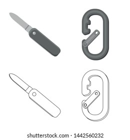 Isolated object of mountaineering and peak symbol. Set of mountaineering and camp stock symbol for web.