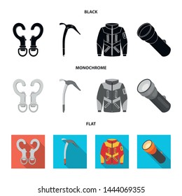 Isolated object of mountaineering and peak symbol. Set of mountaineering and camp stock symbol for web.
