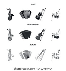 Isolated object of music and tune logo. Set of music and tool stock symbol for web.