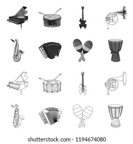 Isolated object of music and tune sign. Collection of music and tool vector icon for stock.