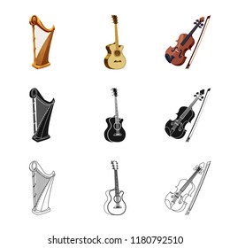 Isolated object of music and tune symbol. Set of music and tool vector icon for stock.