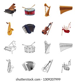 Isolated object of music and tune symbol. Collection of music and tool stock symbol for web.