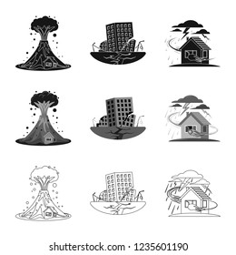 Isolated object of natural and disaster icon. Set of natural and risk stock vector illustration.