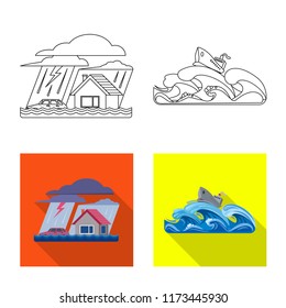Isolated object of natural and disaster logo. Collection of natural and risk stock symbol for web.