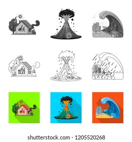Isolated object of natural and disaster logo. Set of natural and risk stock symbol for web.