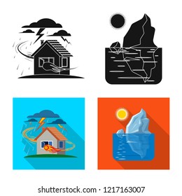 Isolated object of natural and disaster logo. Set of natural and risk stock symbol for web.