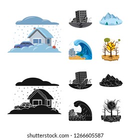 Isolated object of natural and disaster logo. Collection of natural and risk stock vector illustration.
