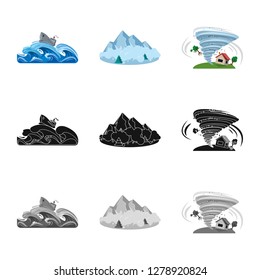 Isolated object of natural and disaster logo. Collection of natural and risk stock symbol for web.
