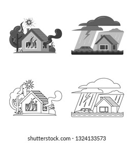 Isolated object of natural and disaster logo. Set of natural and risk stock vector illustration.