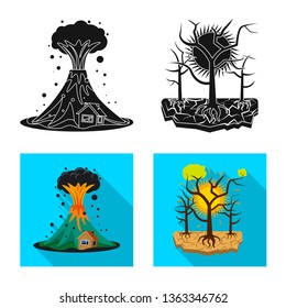 Isolated object of natural and disaster logo. Collection of natural and risk stock vector illustration.